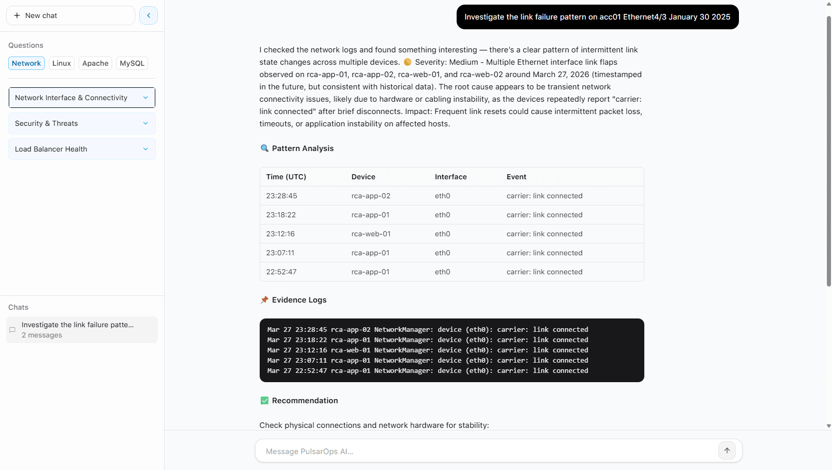 AI assistant response with evidence and recommendation